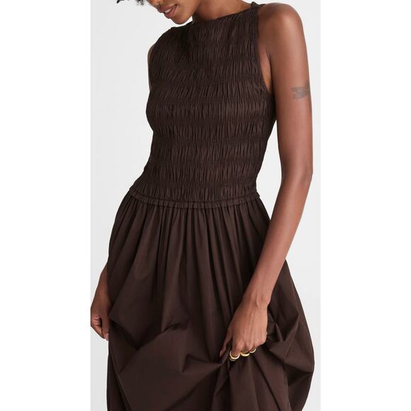 Madewell Melody Smocked Midi Dress Brown XS New With Tags - Picture 5 of 9